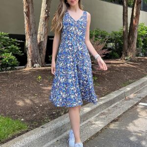 Summer dresses for women 2024 Casual Summer Tank Dress V Neck Sleeveless Button Down Midi Floral Beach Dress with Pockets